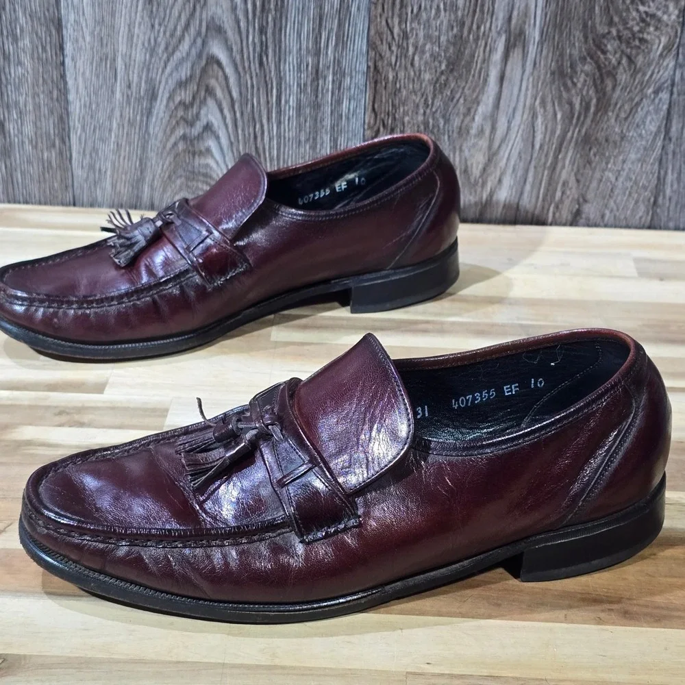 Florsheim‎ Men's Tassel Loafers 10 D Burgundy Oxblood Leather Dress Shoe